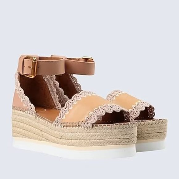 See By Chloe Glyn Leather Flatform Espadrille Sandals